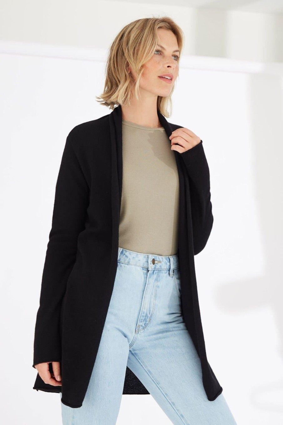 Tops Mia Fratino | Essentials Soft Roll Cardi | Jet Black