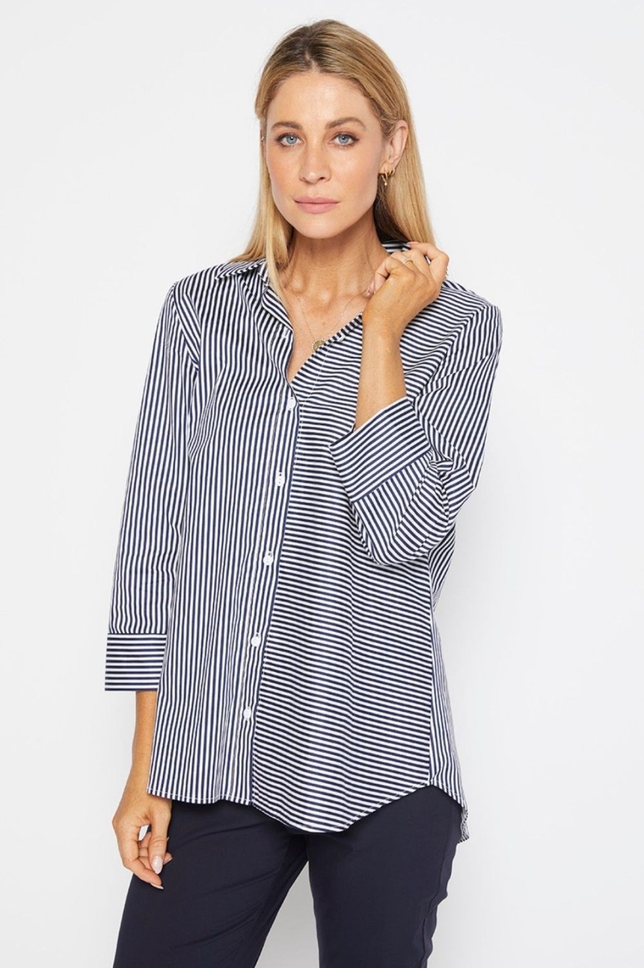 Tops Philosophy | Regina Shirt | Navy Stripe