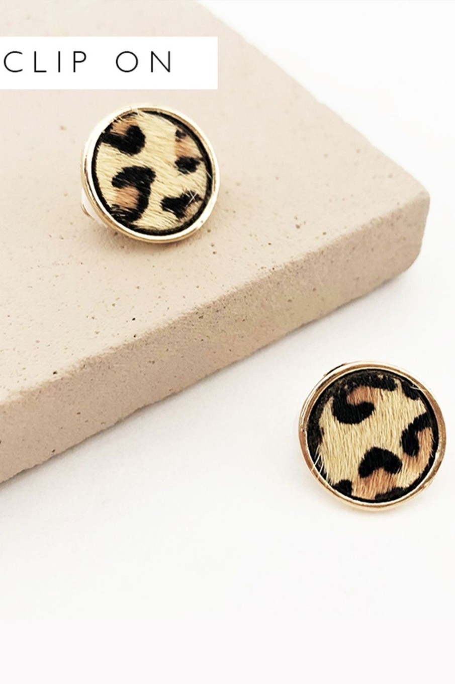 Accessories Adorne | Hide Button Clip On Earrings | Leopard Gold