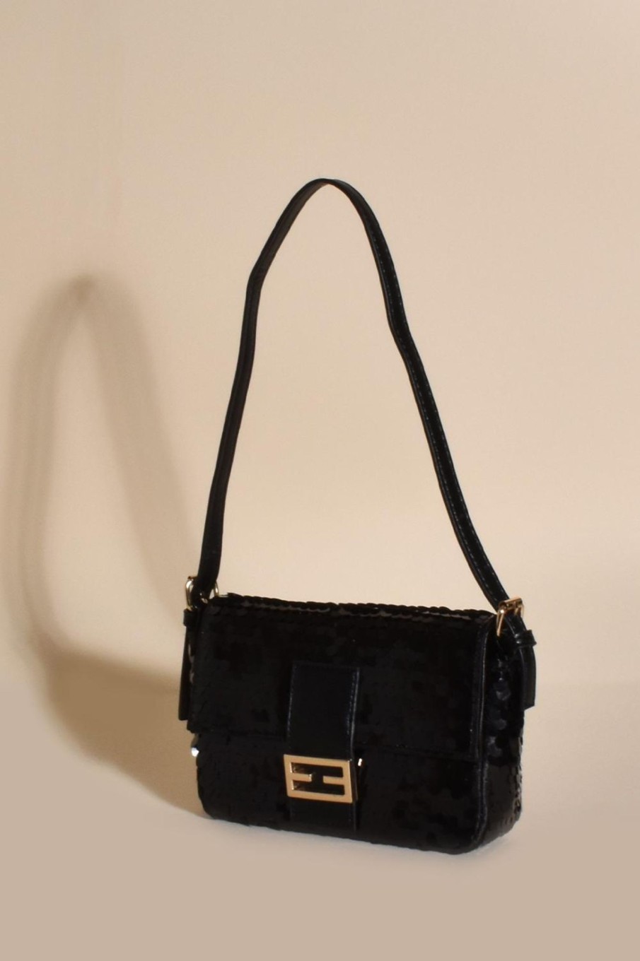 Accessories Adorne | Logan Sequin Baguette Bag | Black/Gold