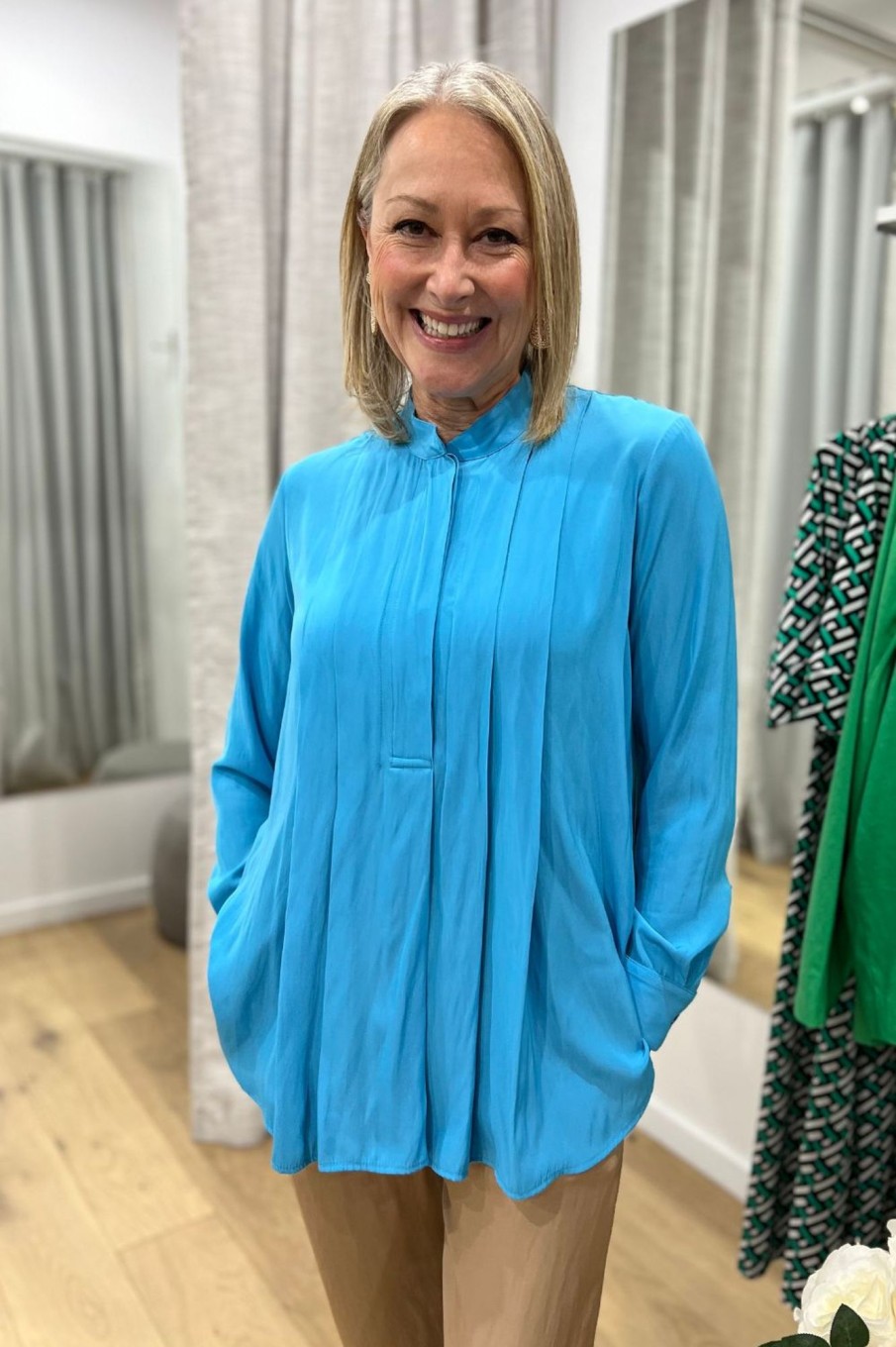 Tops Mela Purdie | Duo Pleat Shirt | Cyan