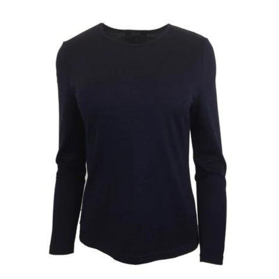 Tops Ebony | Crew Neck Satin Trim | French Navy