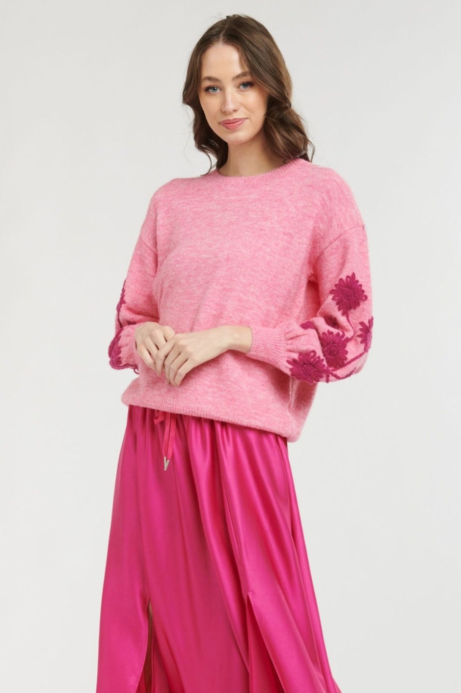 Tops 365 Days | Hudson Embroidered Knit | Carnation Pink/Magnolia