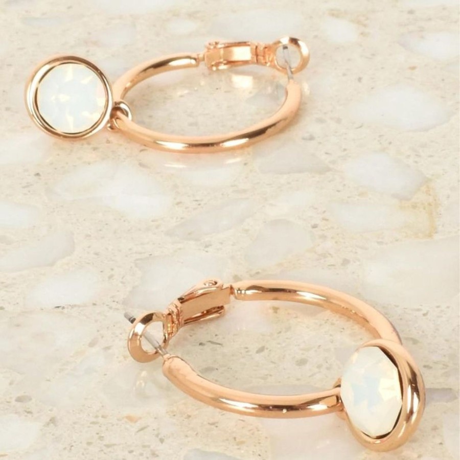 Accessories Adorne | Glass Drop Hoop Earrings | Opal / Gold