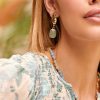 Accessories Adorne | Textured Button Top Stone Drop Earring | Seagreen