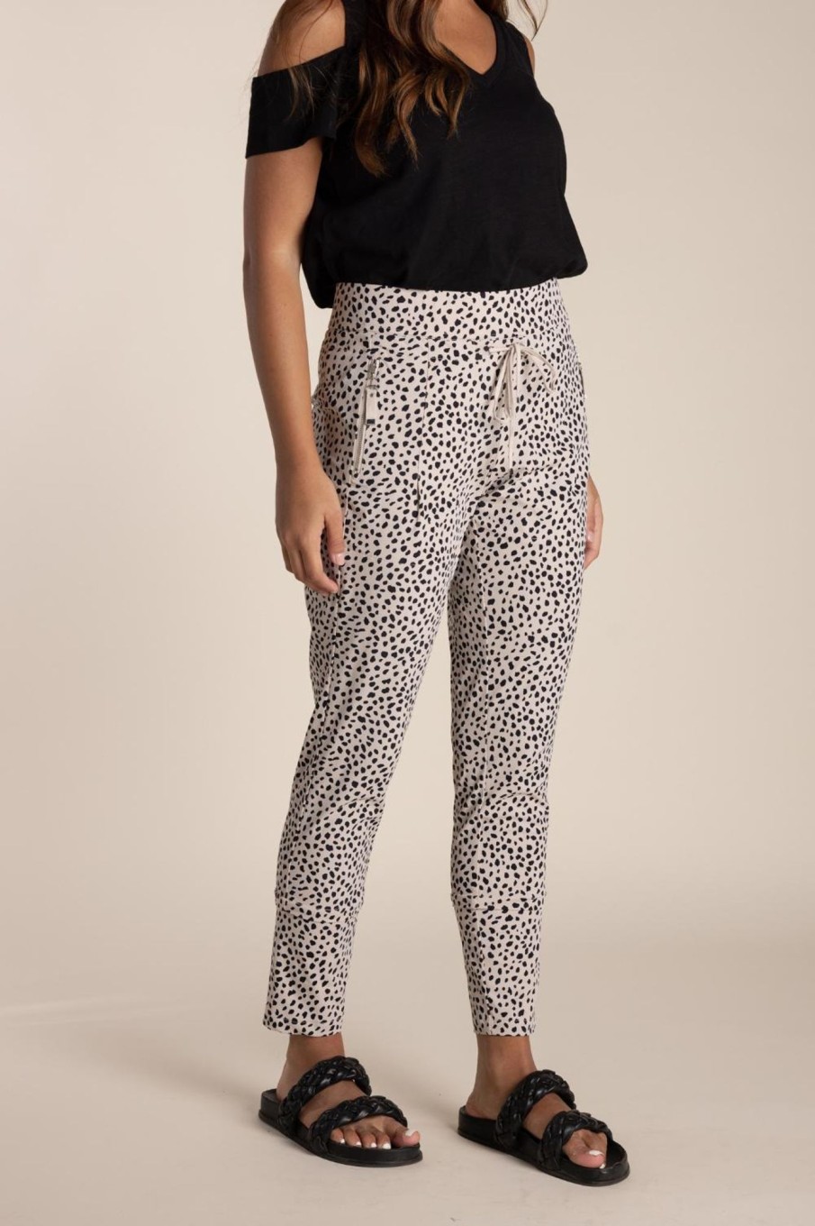 Bottoms Two T's | Spot Panelled Pant | Stone/Black