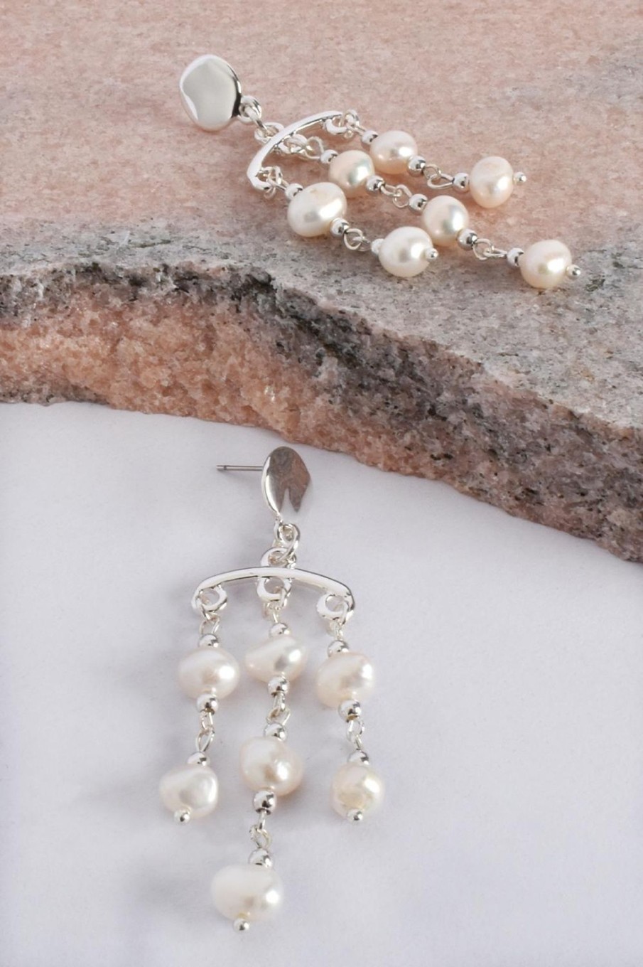 Accessories Adorne | Button Top Pearl Chandelier Earrings