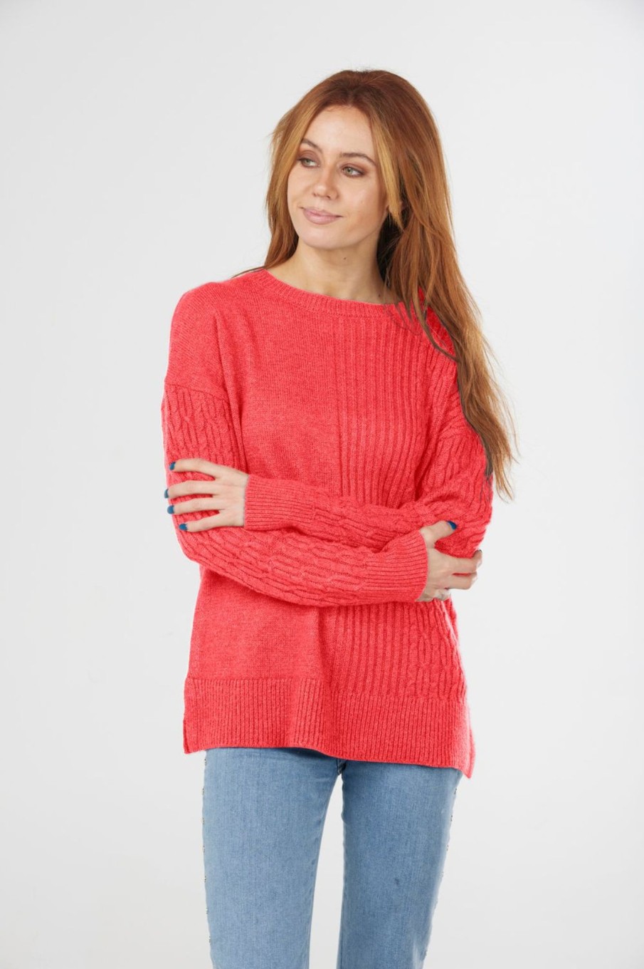 Tops Fields | Rib And Cable Pullover | Red