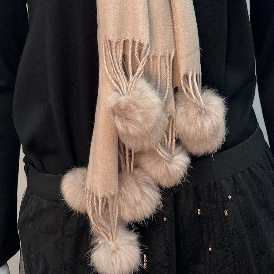 Accessories Silvermaple Boutique | Pom Pom Touch Scarf | Sand