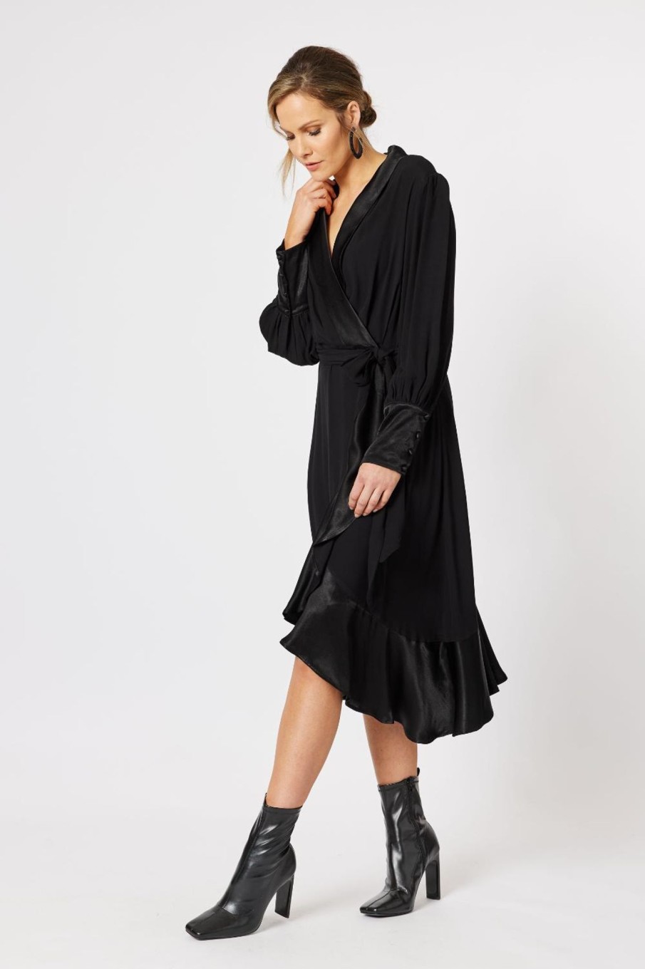 Dresses Hammock u0026 Vine | Tuxedo Satin Wrap Dress | Black