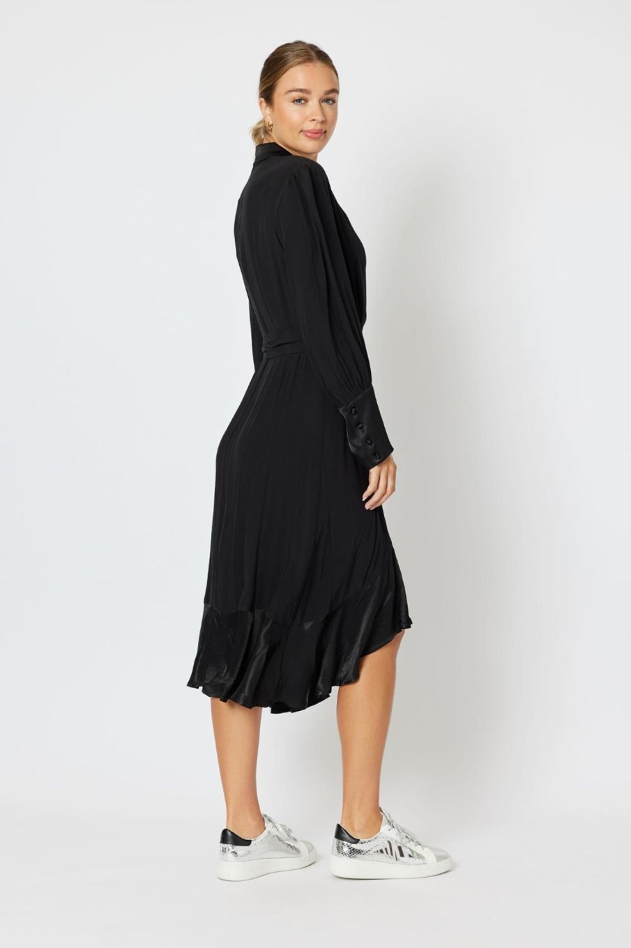 Dresses Hammock u0026 Vine | Tuxedo Satin Wrap Dress | Black