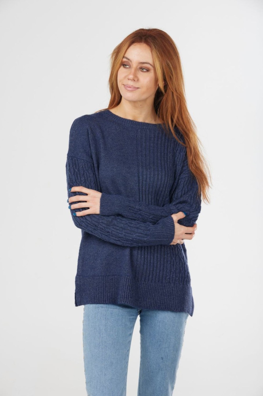 Tops Fields | Rib And Cable Pullover | Denim