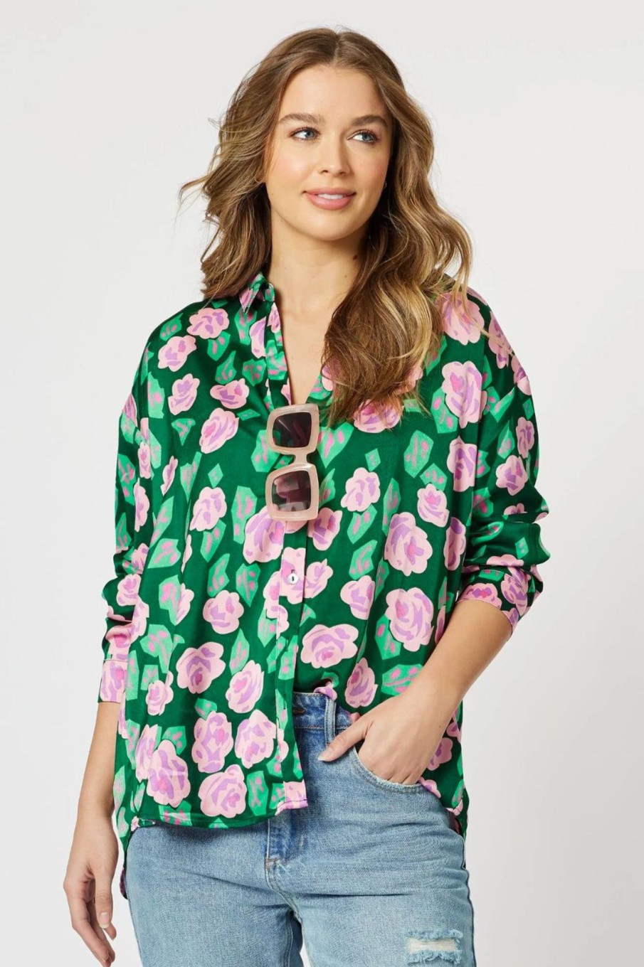 Tops Threadz u0026 Clarity | Bianca Print Shirt | Emerald