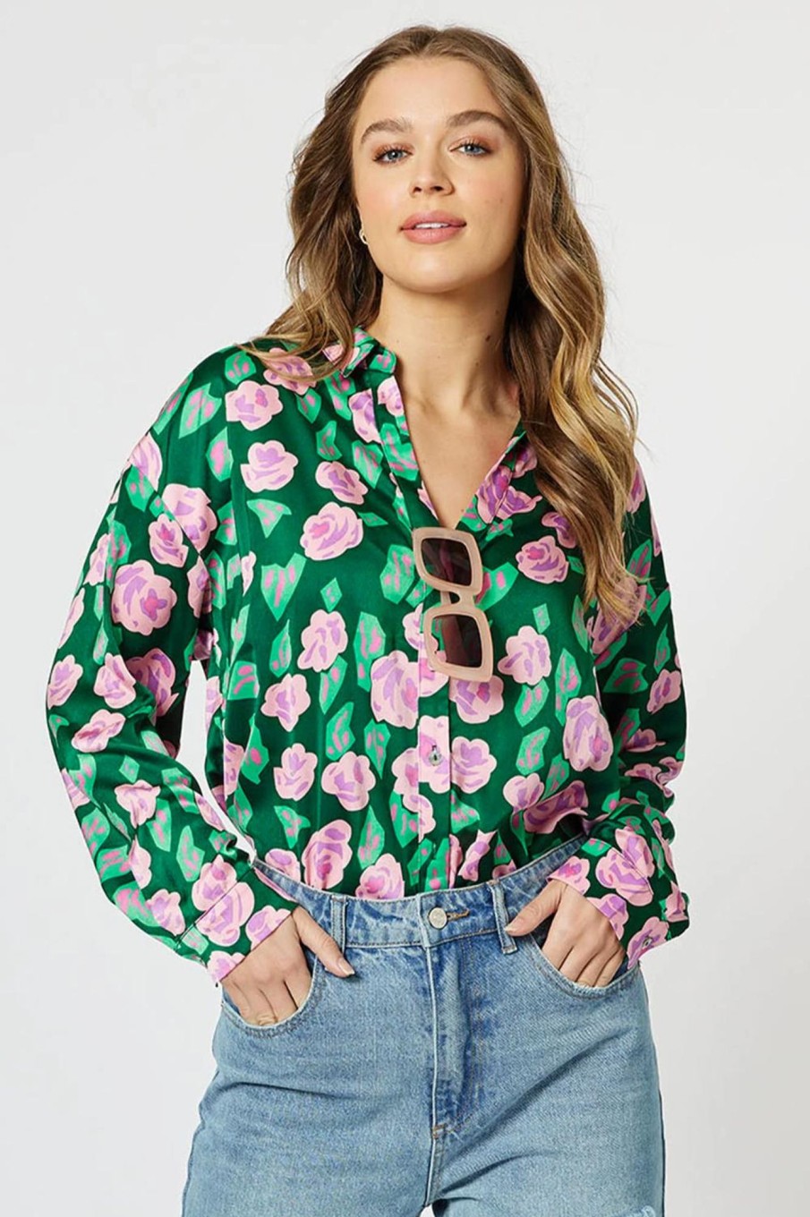 Tops Threadz u0026 Clarity | Bianca Print Shirt | Emerald