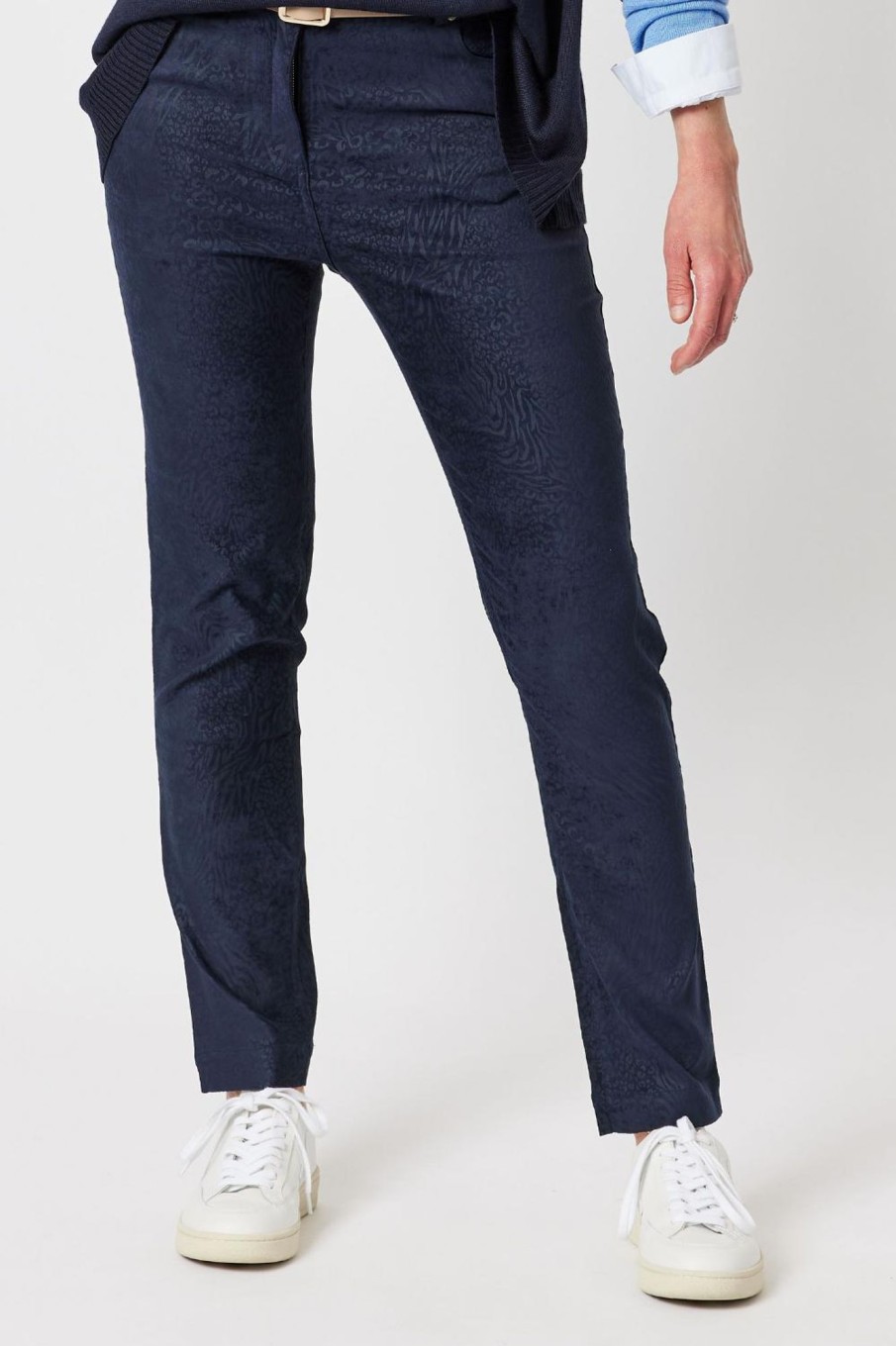 Bottoms Gordon Smith | Animal Print Stretch Suede Jean | Midnight