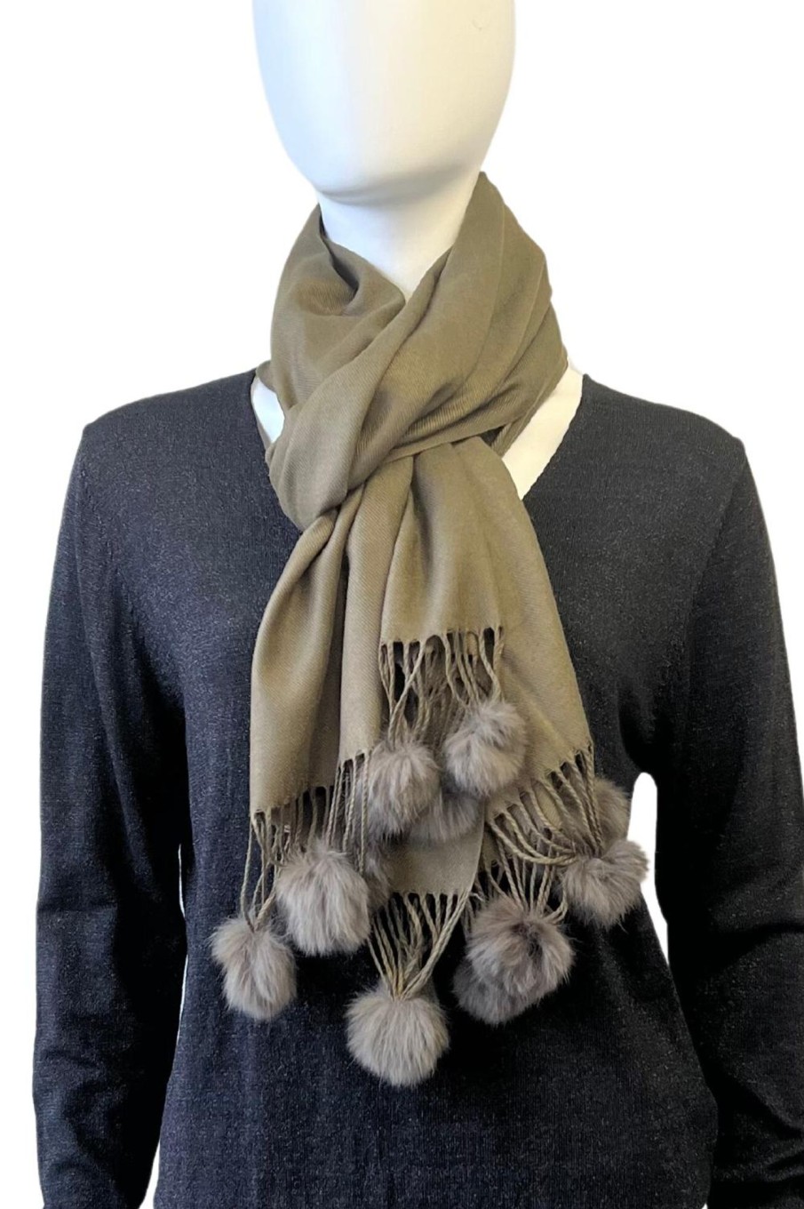 Accessories Silvermaple Boutique | Pom Pom Touch Scarf | Olive