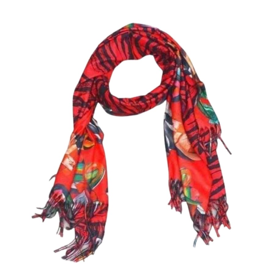 Accessories Silvermaple Boutique | Moda Vue Abstract Scarf | Red Zebra