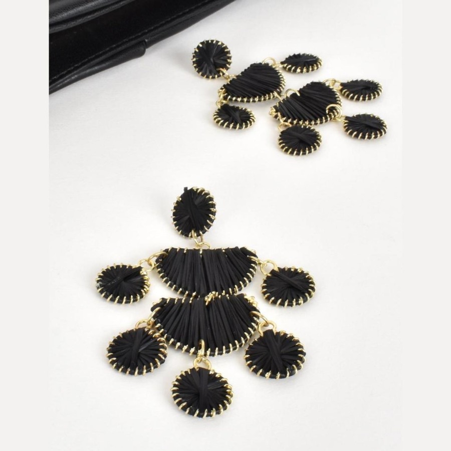 Accessories Adorne | Statement Raffia Chandelier Earrings | Black