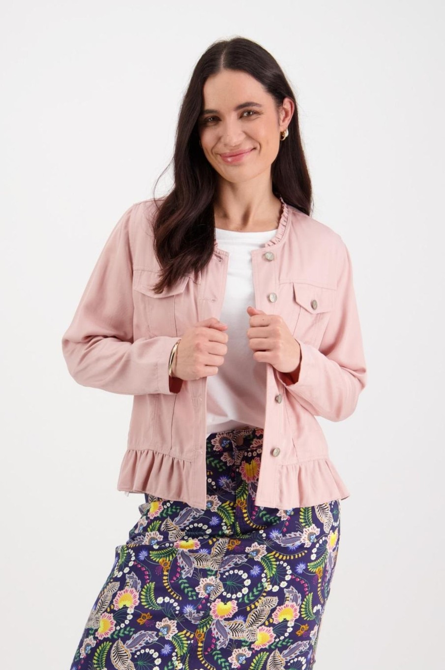 Tops Vassalli | Frill Bottom Jacket | Pink