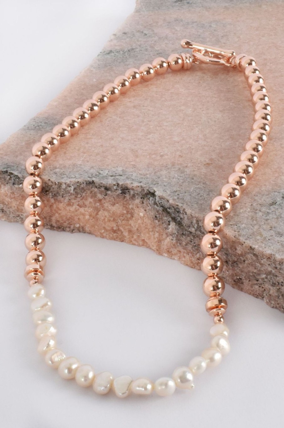 Accessories Adorne | Pearl Panel Front Toggle Necklace | Rose Gold