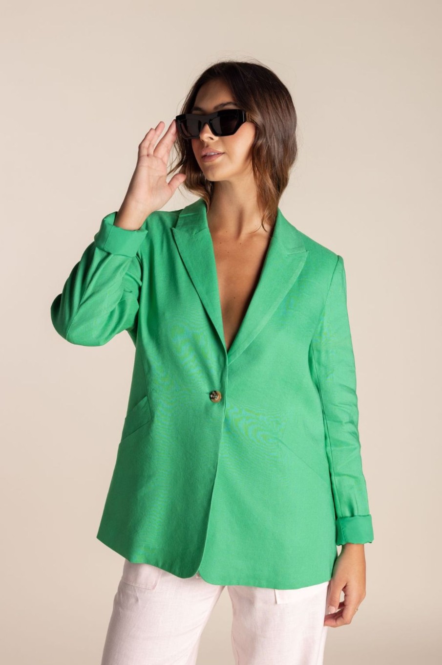 Tops Two T's | Single Breasted Linen Blazer | Seagreen