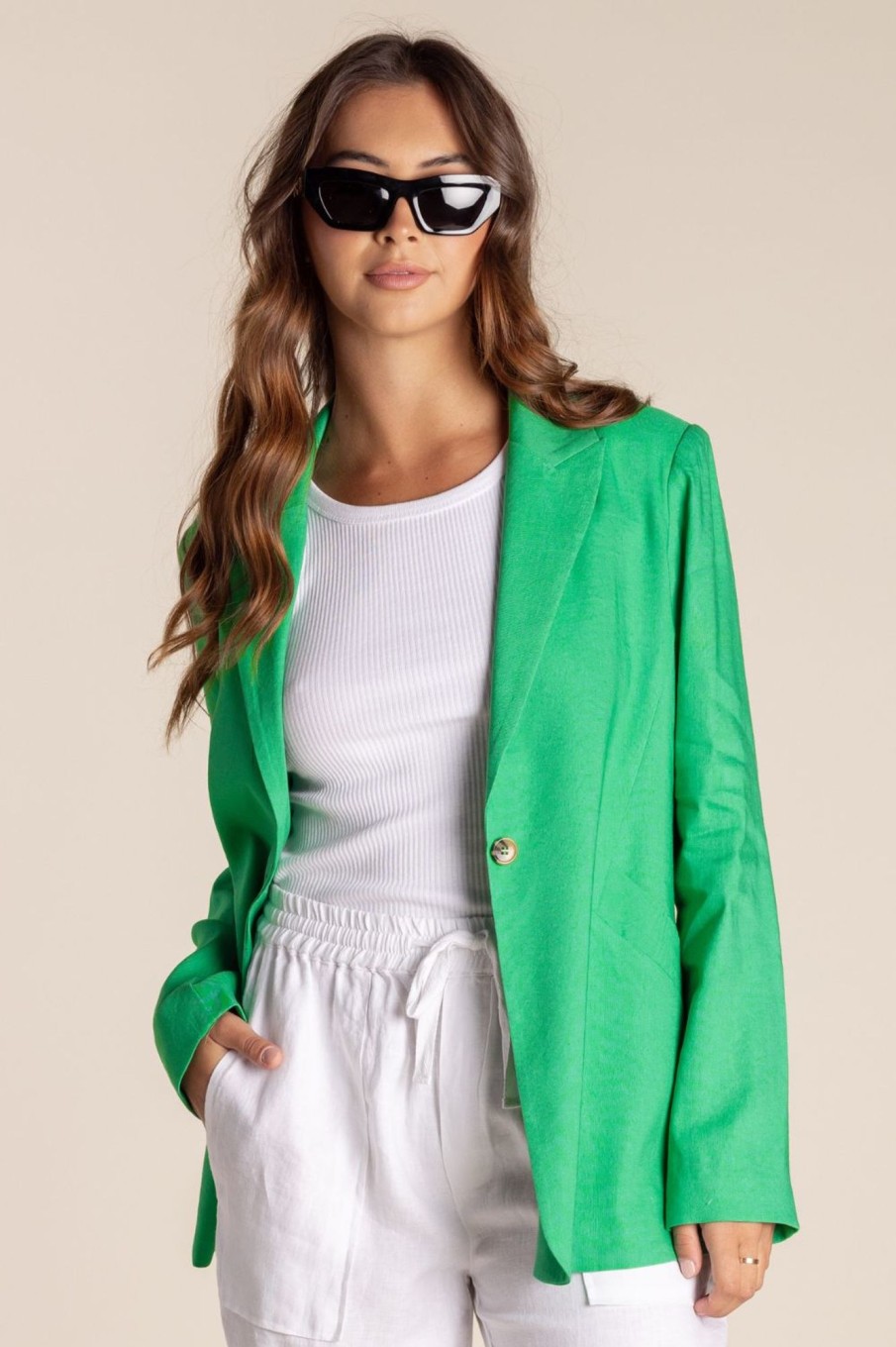 Tops Two T's | Single Breasted Linen Blazer | Seagreen