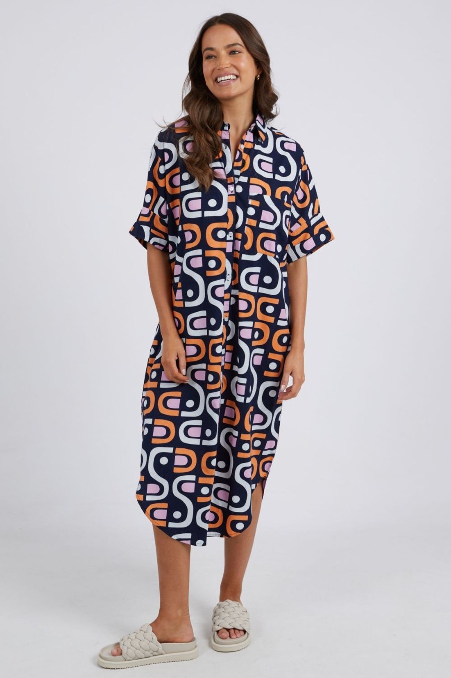 Dresses Elm Lifestyle | Kirby Geo Shirt Dress | Navy Geo Print