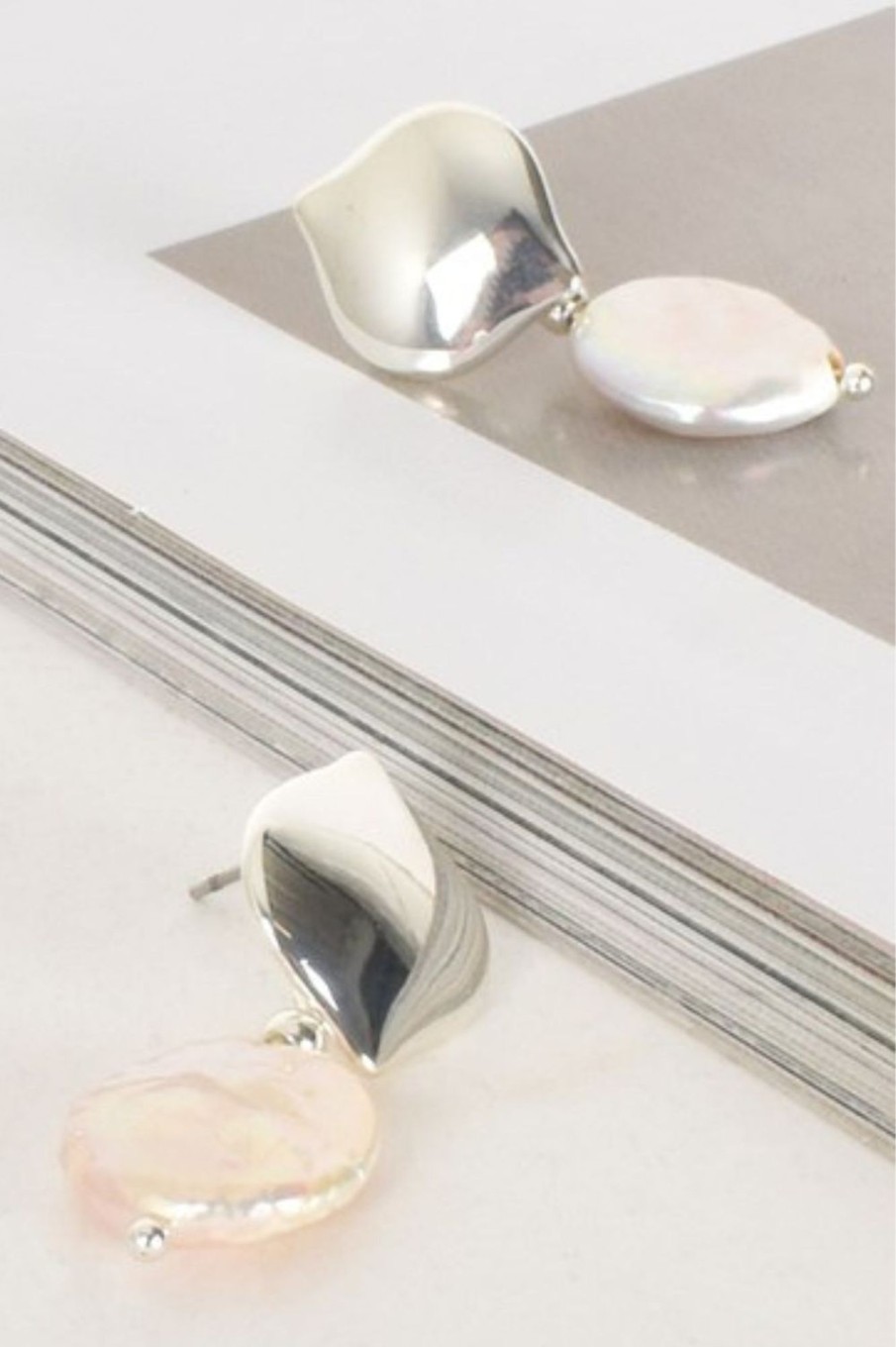 Accessories Adorne | Button Top Pearl Drop Earrings | Silver