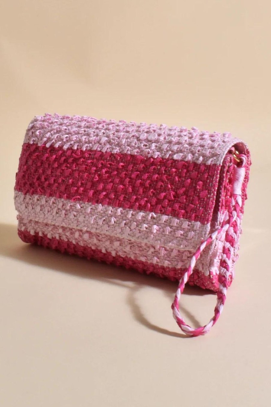 Accessories Adorne | Contrast Stripe Foldover Clutch | Pink Multi