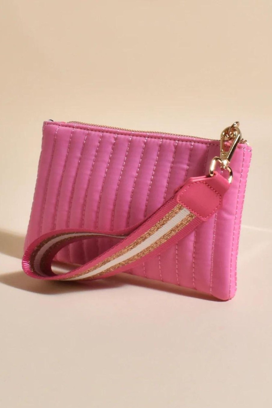 Accessories Adorne | Palmer Lined Quilt Pouch | Pink