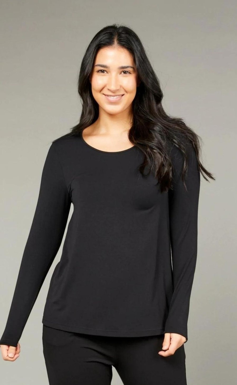 Tops Tani | Split Hem Long Sleeve Top | Black | 79410