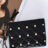 Accessories Adorne | Charlotte Fine Studded Quilt Pouch | Black