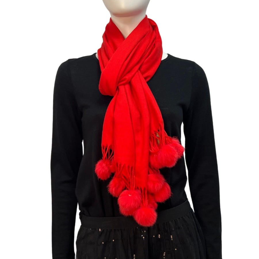 Accessories Silvermaple Boutique | Pom Pom Touch Scarf | Red