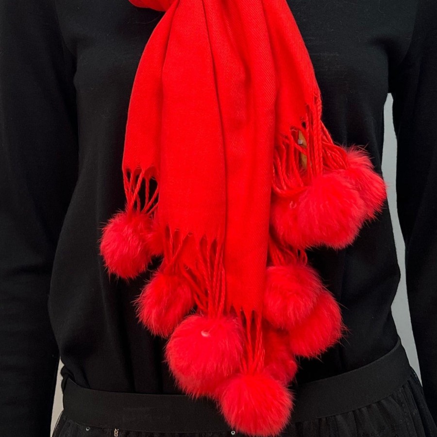 Accessories Silvermaple Boutique | Pom Pom Touch Scarf | Red