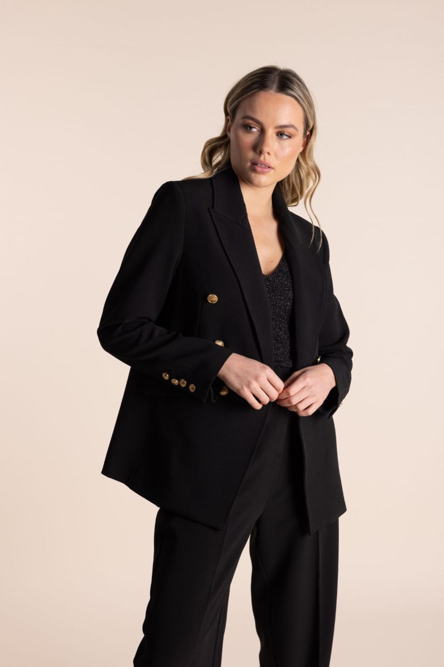 Tops Two T's | Blazer With Gold Buttons | Black