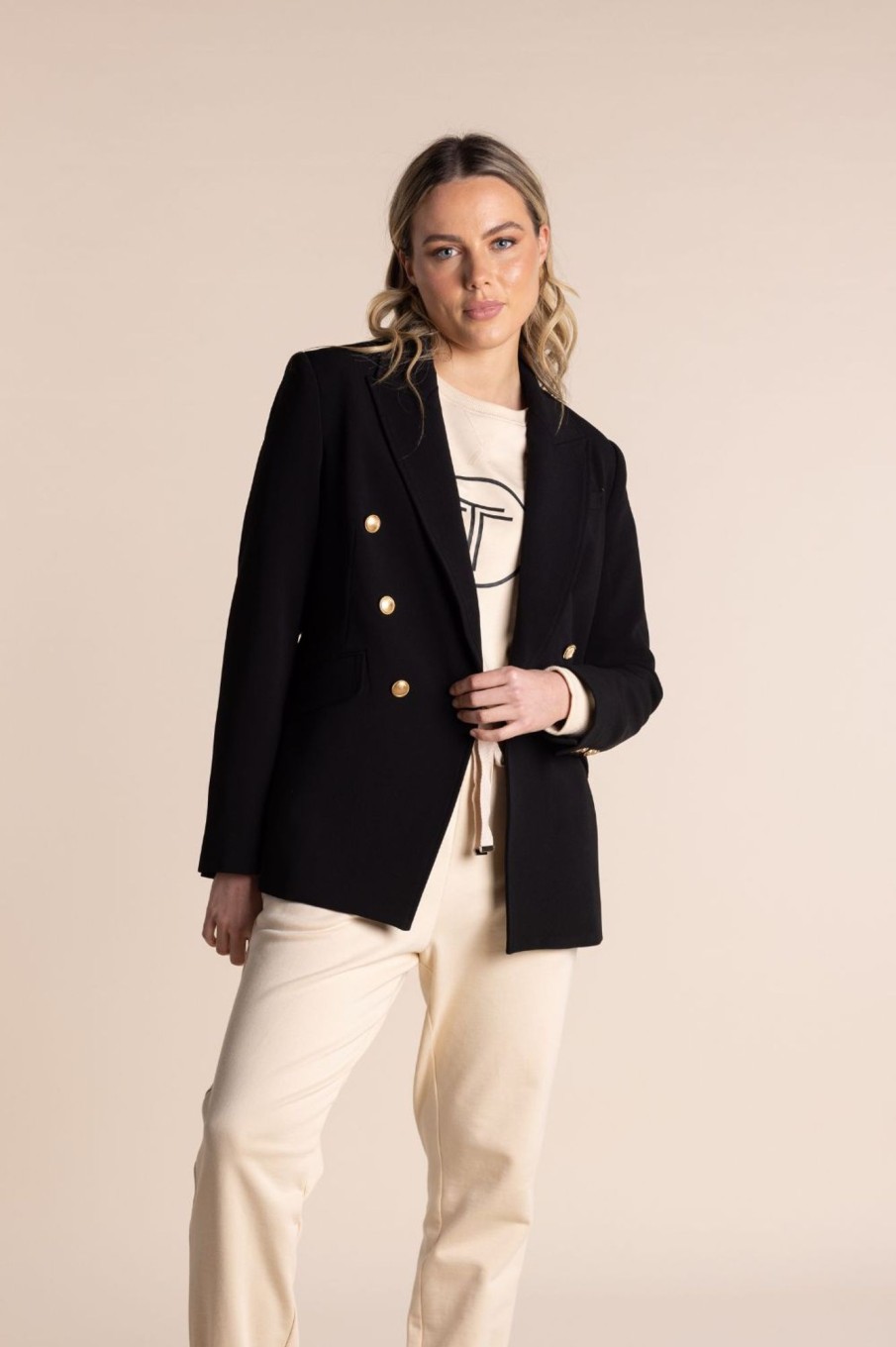 Tops Two T's | Blazer With Gold Buttons | Black