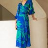 Dresses Sacha Drake | Sapphire Chrysanthemum Wrap Dress | Sapphire Jade Abstract