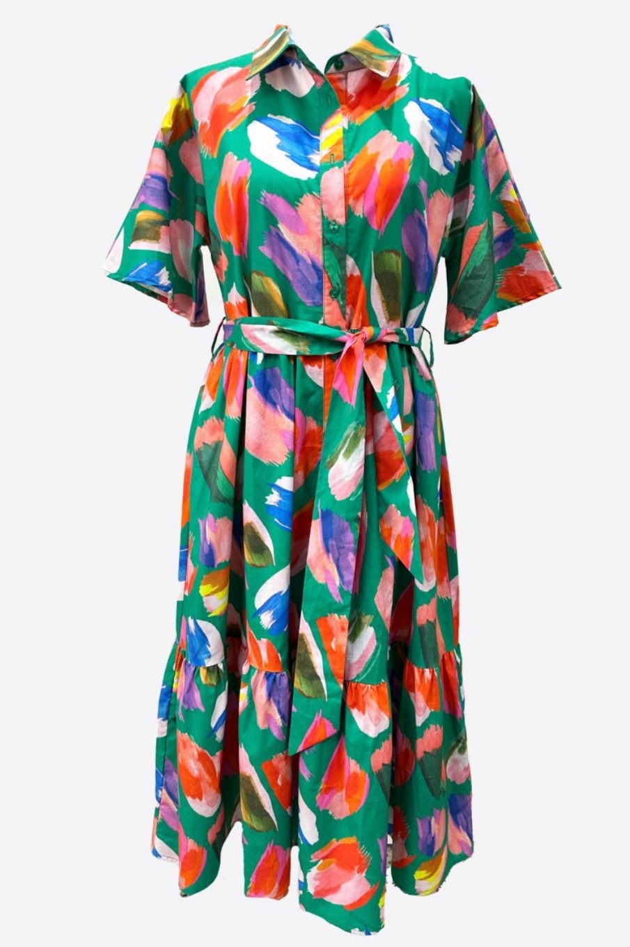 Dresses Fashion Express | Print Collared Dress | Green Paint