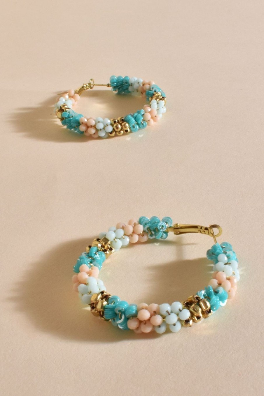 Accessories Adorne | Bead Panelled Hoops | Turquoise Multi