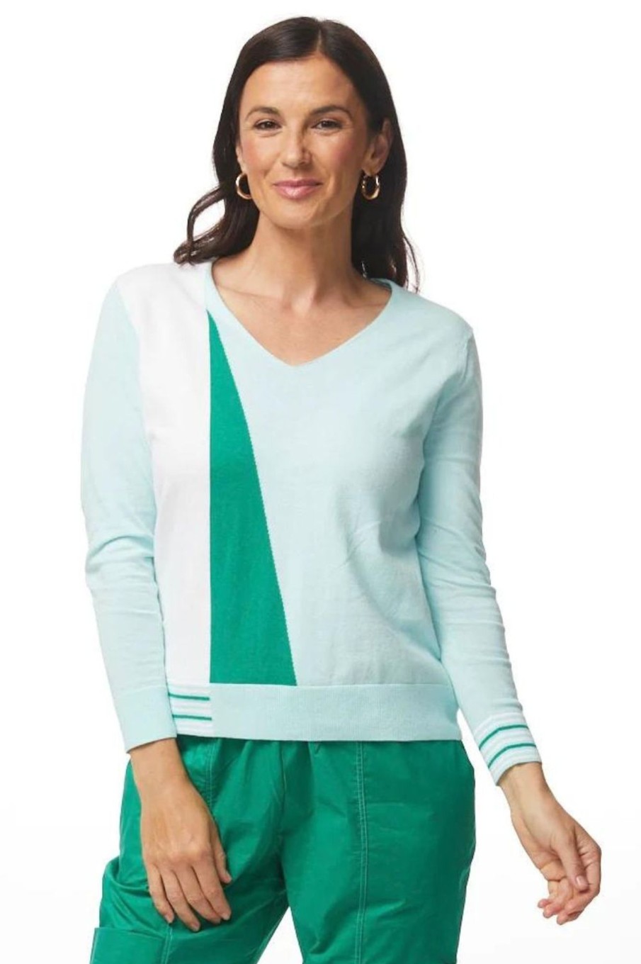 Tops LD+Co | Geometric V Neck | Aqua