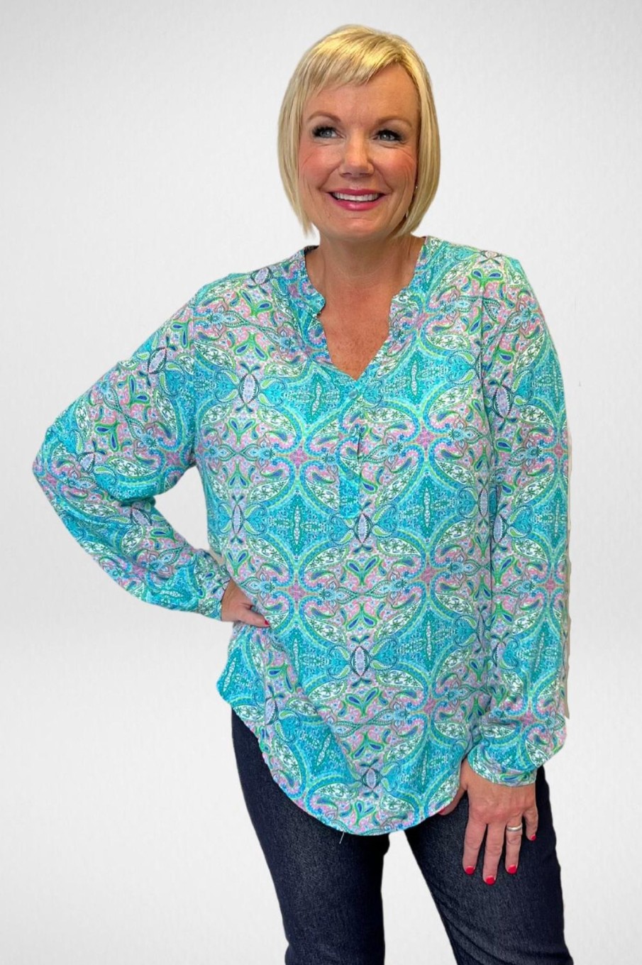 Tops Silvermaple Collection | Allegra Shirt | Paisley Green Multi