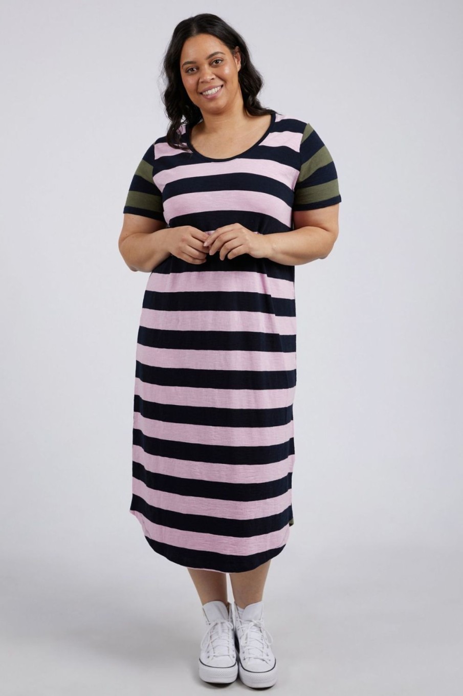 Dresses Elm Lifestyle | Mercury Stripe Dress | Khaki/Navy Pink Stripe