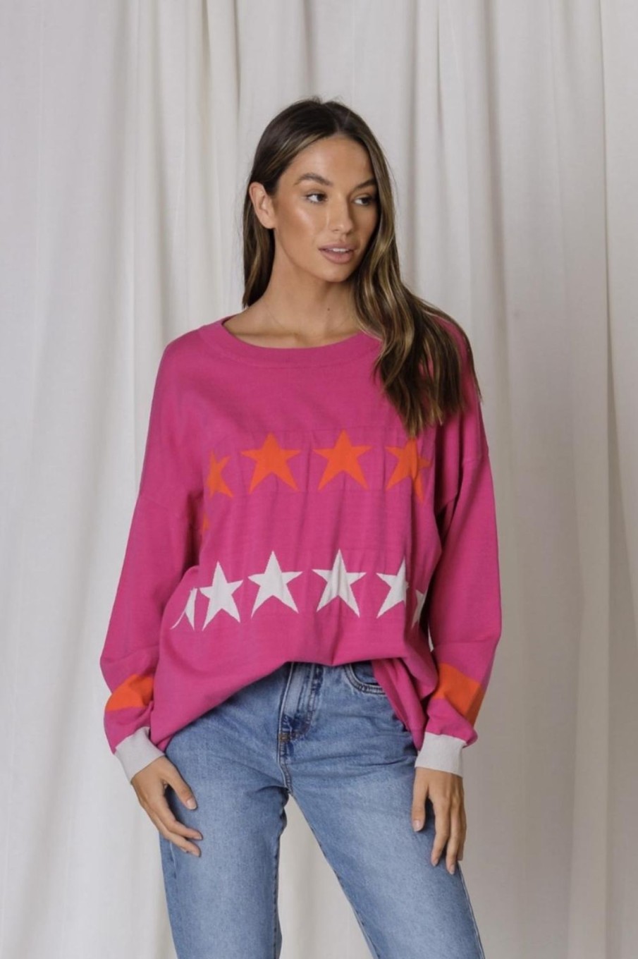 Tops Fashion Express | Matilda Crew Neck Sweat | Fuchsia