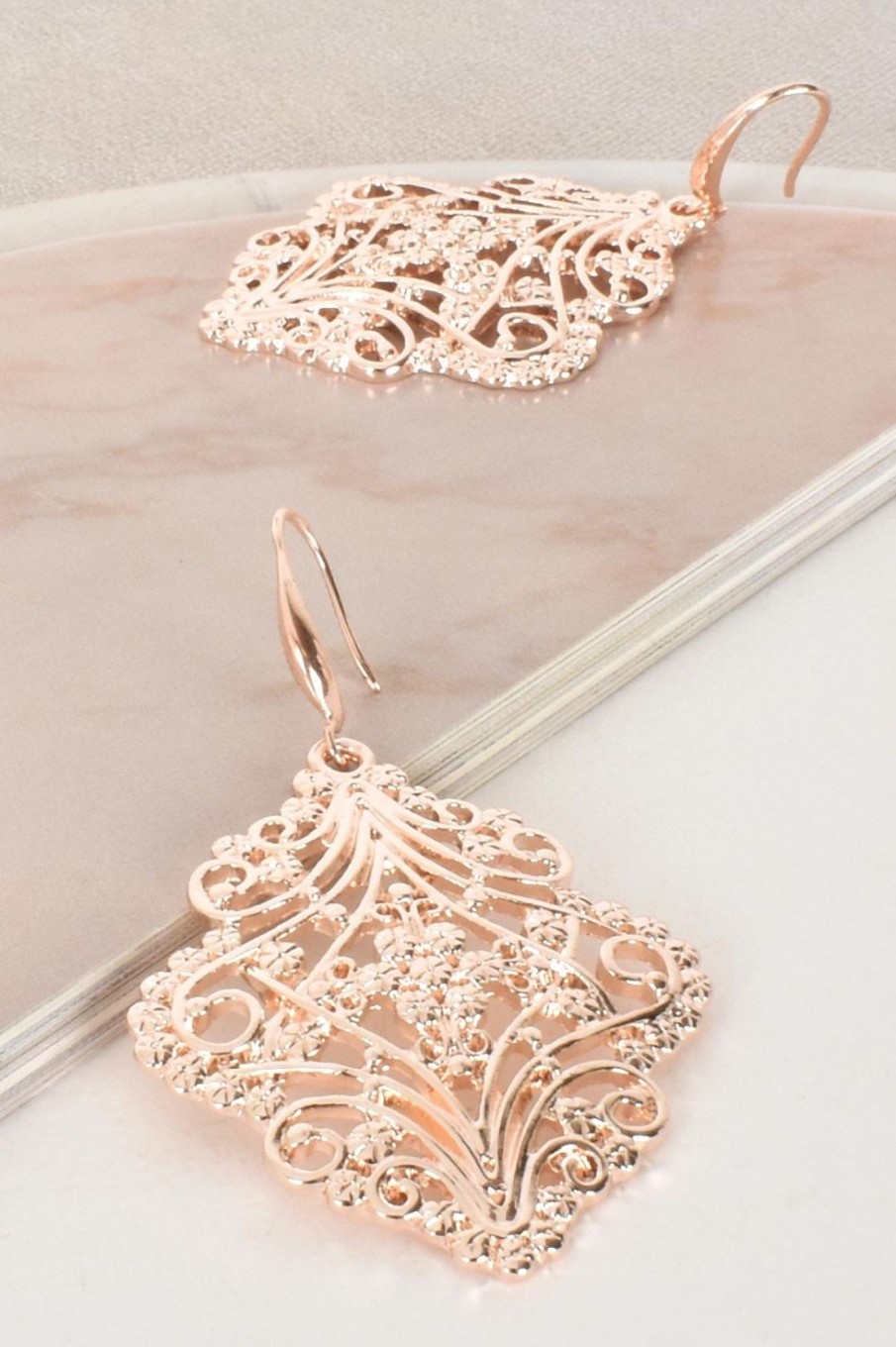 Accessories Adorne | Celtic Pattern Hook Earrings | Rose Gold