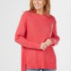 Tops Fields | Ribbed High Neck Pullover | Red