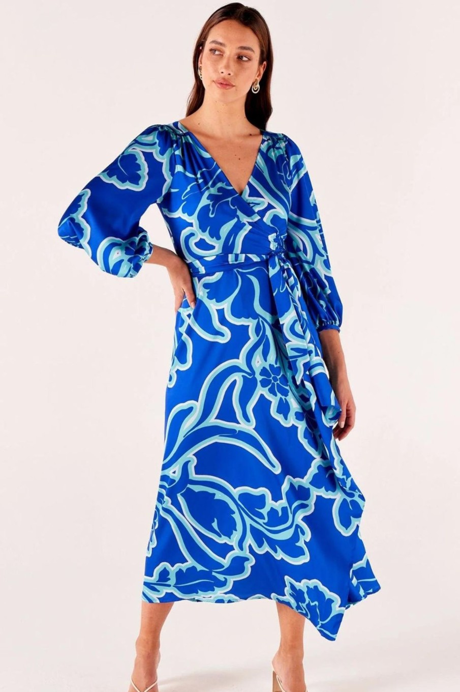 Dresses Sacha Drake | Ethereal Wrap Dress | Azure Blue Floral