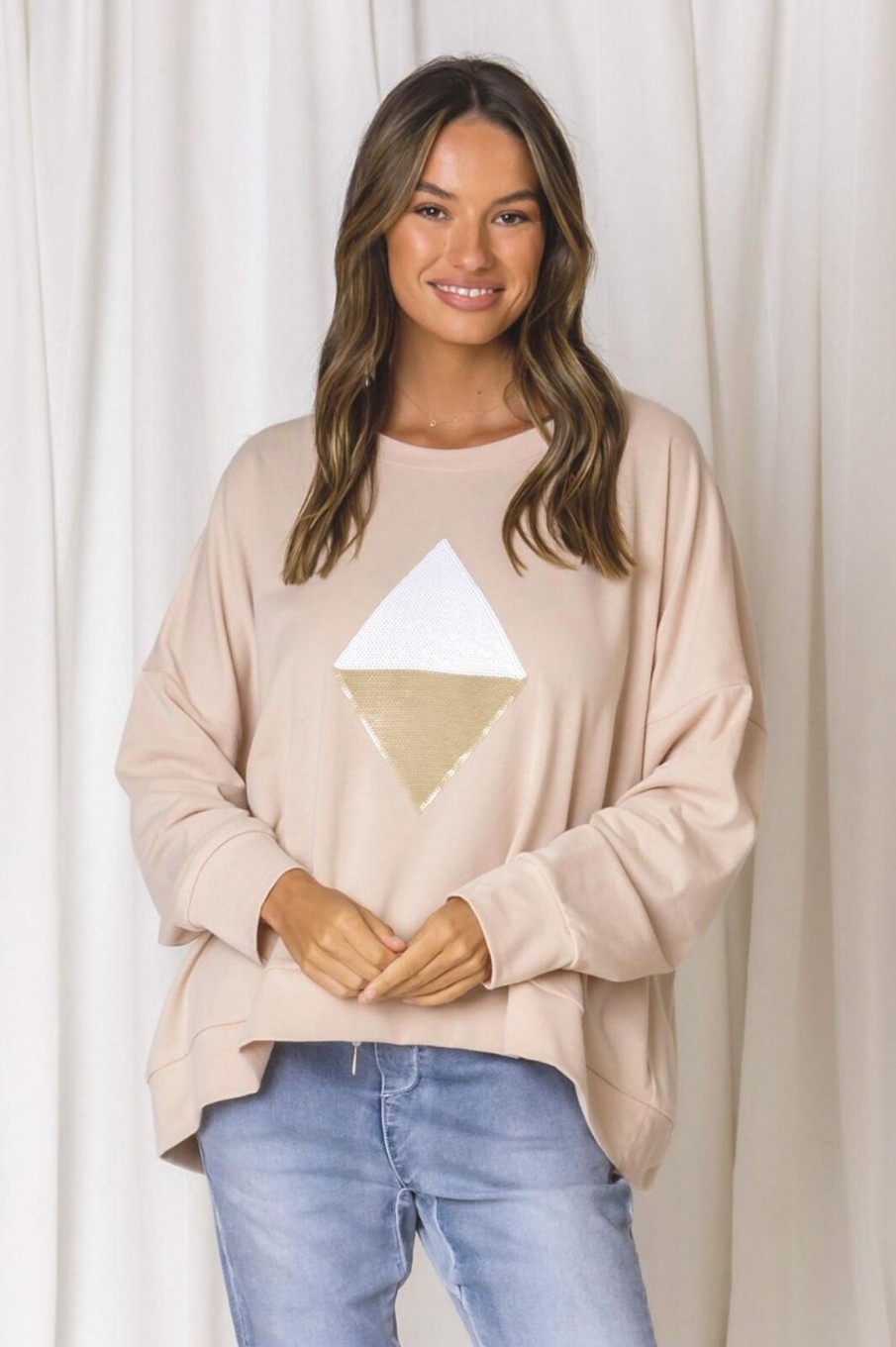 Tops Fashion Express | Shine Bright Diamond Sweat | Taupe