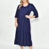 Dresses Fashion Express | Half Sleeve Tiered Jersey Dress | Navy