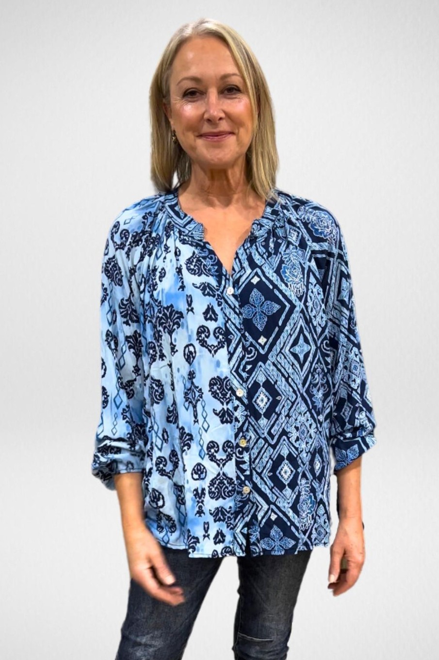 Tops Silvermaple Collection | Amalfi Mosaic Shirt | Blue