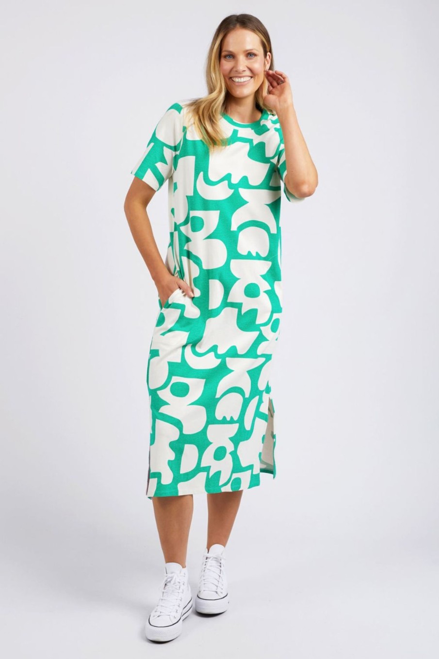 Dresses Elm Lifestyle | Miro Tee Dress | Bright Green Geometric Yardage